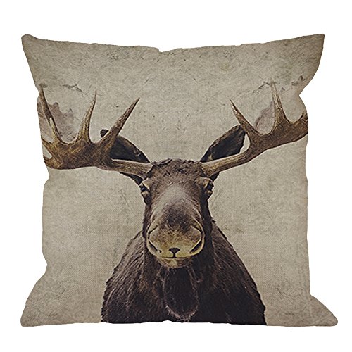 Product Cover HGOD DESIGNS Moose Throw Pillow Case Cotton Linen Square Cushion Cover Standard Pillowcase for Men Women Home Decorative Sofa Armchair Bedroom Livingroom 18 x 18 inch