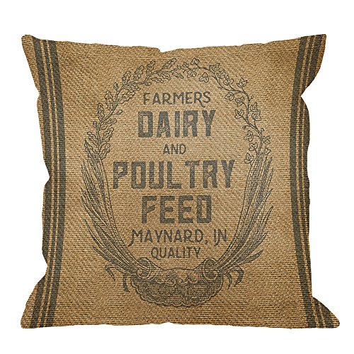Product Cover HGOD DESIGNS Throw Pillow Case Vintage Burlap Feed Sack Cotton Linen Square Cushion Cover Standard Pillowcase for Men Women Home Decorative Sofa Armchair Bedroom Livingroom 18 x 18 inch