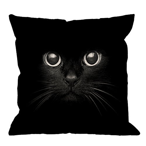 Product Cover HGOD DESIGNS Cat Pillow Case,Cute Black Cat Face with Black Eye Cotton Linen Square Cushion Cover Pillowcase for Men Women Home Decorative Sofa Armchair Bedroom Livingroom 18 x 18 inch