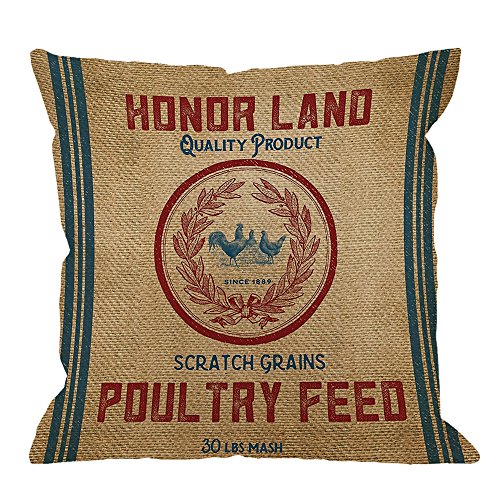 Product Cover HGOD DESIGNS Throw Pillow Case Vintage Burlap Poultry Feed Sack Cotton Linen Square Cushion Cover Standard Pillowcase for Men Women Home Decorative Sofa Armchair Bedroom Livingroom 18 x 18 inch