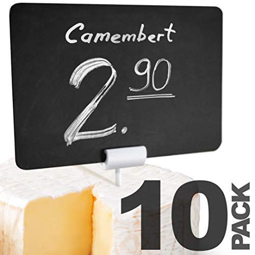 Product Cover 10 Pack Rustic Mini Chalkboard Signs with Pick - Cheese Labels - Easy to Write and Wipe Out - for Liquid Chalk Markers and Chalk - Food Labels for Party - Small Chalk Boards Signs for Food with Pin