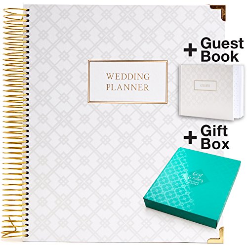 Product Cover Wedding Planner Gift Set for The Bride to Be: 9x11 Hardcover Wedding Planner and Organizer, Gift Box, Guest Book, Clip-in Bookmark, Planning Stickers, Business Card Holder, and Pocket Folders (Gold)