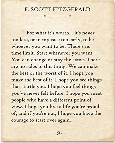 Product Cover F. Scott Fitzgerald - For What It's Worth. - 11x14 Unframed Typography Book Page Print - Makes a Great Gift Under $15 for Book Lovers