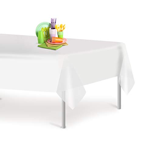 Product Cover White 6 Pack Premium Disposable Plastic Tablecloth 54 Inch. x 108 Inch. Rectangle Table Cover By Grandipity
