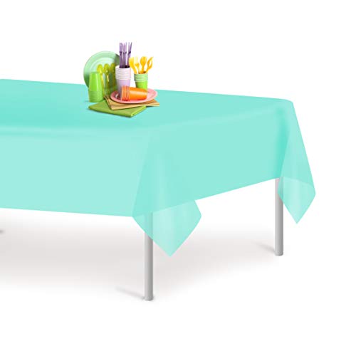 Product Cover Aqua 6 Pack Premium Disposable Plastic Tablecloth 54 Inch. x 108 Inch. Rectangle Table Cover By Dluxware
