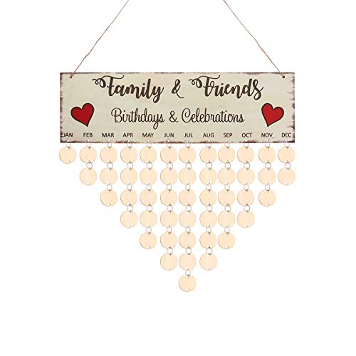 Product Cover WINOMO Family Birthday Board Plaque DIY Hanging Wooden Birthday Reminder Calendar with 50pcs Round Discs