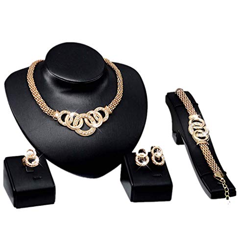 Product Cover ZYooh Deals Necklace+Earrings+Bracelet+Rings Jewelry Set Womens Wedding Party Rhinestone Chain Necklace Earrings Jewelry