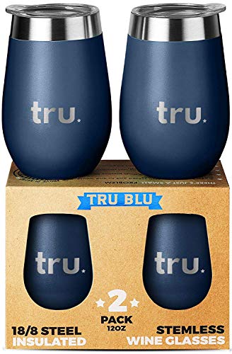 Product Cover Outdoor Vacuum Insulated Wine Tumblers with Lids (Set of 2), Stainless Steel Glasses 12oz - Double Wall Stemless Metal Cup - Travel, Camping, Lightweight, Unbreakable, Portable, BPA Free