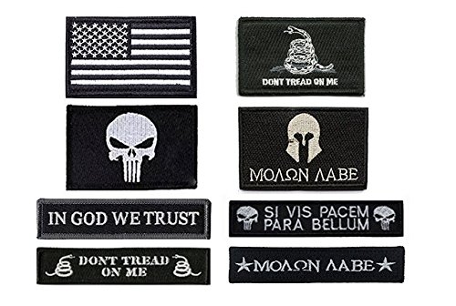 Product Cover Antrix 8 Pack Great Value Black Military Tactical Morale Patch US Flag Punisher Molon Labe Dont Tread On Me in God We Trust Patches Set