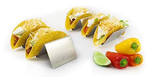 Product Cover Nature's Kitchen 2 Pack Taco Holder Stand for Hard and Soft Shell Tacos, Hold up to 3 Tacos Each, Stainless Steel Rack