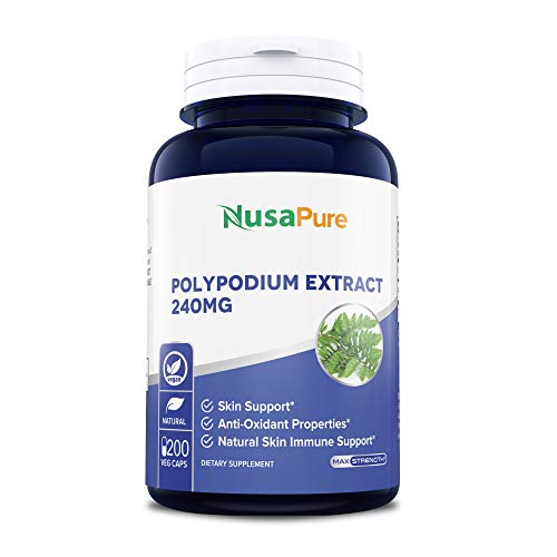 Product Cover Polypodium Leucotomos Extract 240mg 200 Veggie Capsules (Vegetarian, Non-GMO & Gluten Free) Antioxidant Properties, Natural Skin Care Supplement