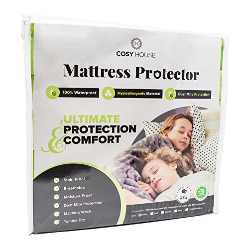 Product Cover Queen Size Luxury Bamboo Hypoallergenic Waterproof Mattress Protector - Breathable Noiseless Fitted Bed Cover Stays Cool - Protection Against Stains, Fluids, Dust Mites, Allergens, Bacteria