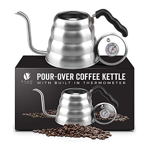 Product Cover Bean Envy Gooseneck Pour Over Coffee Kettle - 40oz/1.2L - Premium Grade Stainless Steel - Insulated BPA Free Plastic Ergonomic Handle - Glass Top With Built-In Thermometer