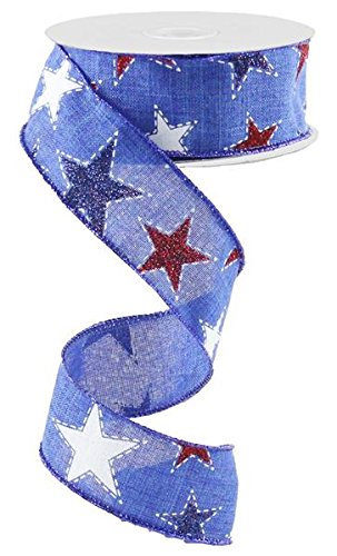 Product Cover Dashed Glitter Stars Wired Edge Ribbon - 10 Yards (Royal Blue, 1.5