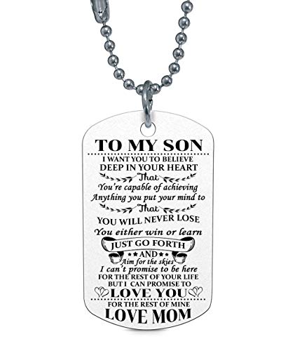Product Cover ZXOTTY to My Son I Want You to Believe Love Mom Dog Tag Military Air Force Navy Coast Guard Necklace Ball Chain Gift for Best Son Birthday Graduation Stainless Steel