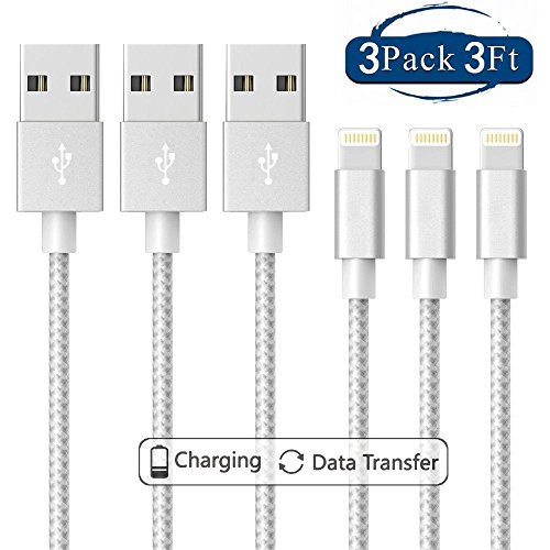 Product Cover Lightning Cable,SEENFAAN Charger Cables 3Pack 3FT,3FT,3FT to USB Syncing and Charging Cable Data Nylon Braided Cord Charger for iPhone X/8/7/7 Plus/6/6 Plus/6s/6s Plus and More (Silver)