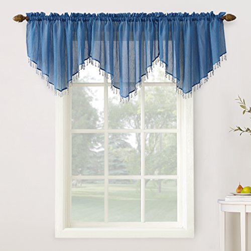 Product Cover No. 918 Erica Crushed Texture Sheer Voile Beaded Ascot Rod Pocket Curtain Valance, 51