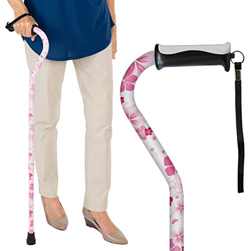 Product Cover Vive Walking Cane - for Men & Women - Portable, Adjustable Offset Balance Stick - Lightweight & Sturdy Mobility Walker Aid for Arthritis, Elderly, Seniors & Handicap (White Floral)