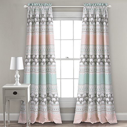 Product Cover Lush Decor Elephant Stripe Curtains Pattern Room Darkening Window Panel Set for Living, Dining, Bedroom (Pair), 84