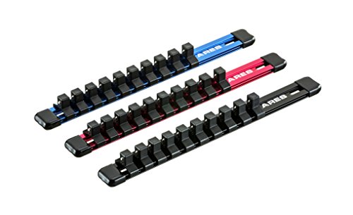 Product Cover ARES 70355-3-Piece 3/8-Inch Drive 9.84-Inch Socket Organizer Set - Store up to 10 Sockets on Each Rail and Keep Your Tool Box Organized