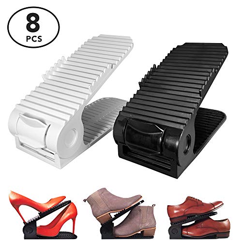 Product Cover SHOESANIZER adjustable shoe organizer - Double closet storage shoe slots. Best for Shoe racks, Shoe shelves and Cabinets. Home space saver shoe stackers (8 Piece Black )
