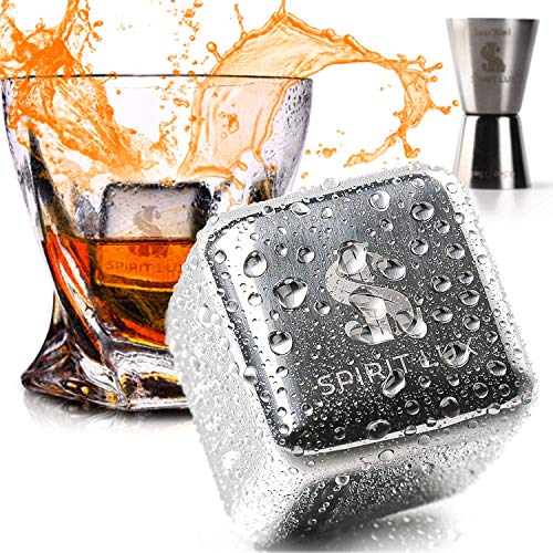 Product Cover Whiskey Stones Gift Set, King-Sized Stainless Steel Ice Cubes, Reusable Metal Ice Cubes for Bourbon, Scotch, Wine, Whiskey Rocks Chilling Stones 1.5