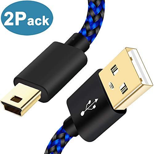 Product Cover Mini USB Cable USB 2.0 Type A to Mini-B Charger Cable Cord for PS3 Controller Charging,GoPro HERO4,Hero HD,Canon PowerShot,MP3 Players,Digital Camera,SatNav,Garmin Nuvi Receiver,PDAs Braided 6.6 Feet