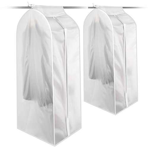 Product Cover KONKY Garment Clothes Cover Protector, Translucent Dustproof Waterproof Hanging Clothing Storage Bag with Full Zipper & Magic Tape & Strap for Coat Dress Windcoat-Small