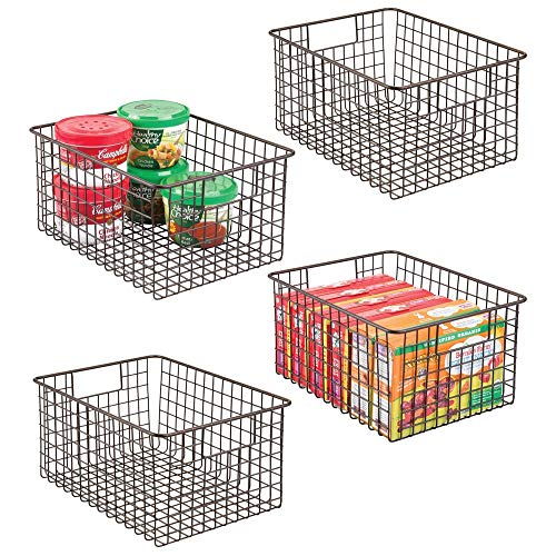 Product Cover mDesign Farmhouse Decor Metal Wire Food Storage Organizer Bin Basket with Handles - for Kitchen Cabinets, Pantry, Bathroom, Laundry Room, Closets, Garage - 12
