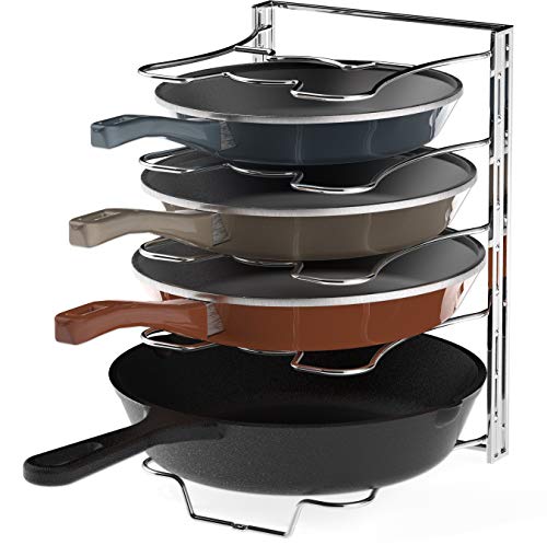 Product Cover Kitchen Cabinet 5 Adjustable Compartments Pan and Pot Lid Organizer Rack Holder, Chrome