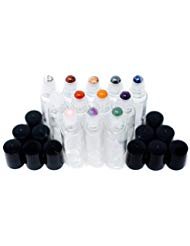 Product Cover Peace Essential Gemstone Essential Oil Roller Bottles + Tops | Set Of 12 Natural Crystals + Precious Stones | Gemstone Roller Balls | Unique Properties For Each Gemstone | Luxe Gift | Black Tops +