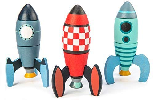 Product Cover Rocket Construction Toy Set - 18 Pc Wooden Construction Set Builds 3 Rocket Ships - Made with Premium Materials and Craftsmanship - Develops Problem Solving Skills and Imaginative Play - 3+ Years