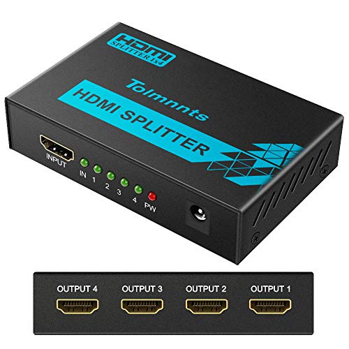 Product Cover HDMI Splitter 1 in 4 out, Aubuytech Hdmi Splitter with AC Adapter Supports 3D, Full HD 1080P (One Input to Four Outputs) ...
