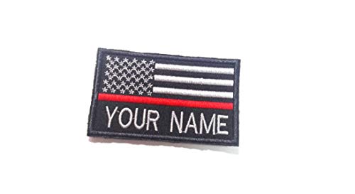 Product Cover Custom Name Text Thin RED LINE American Flag Embroidered Patch Hook Backing (9X5.5CM)