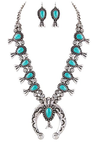 Product Cover Jayde N' Grey Turquoise Squash Blossom Navajo Bohemian Womens Southwestern Statement Choker Necklace & Earrings Bundle: Set & Jewelry Bag