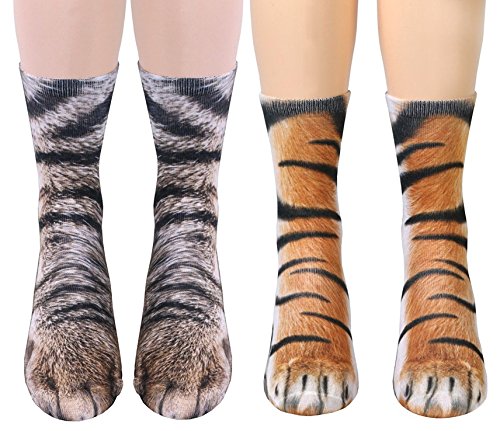 Product Cover Animal Paws Socks - Funny 3D Animal Socks Crazy Cat Tiger Dog Paw Crew Socks Novelty Socks Gag Gifts