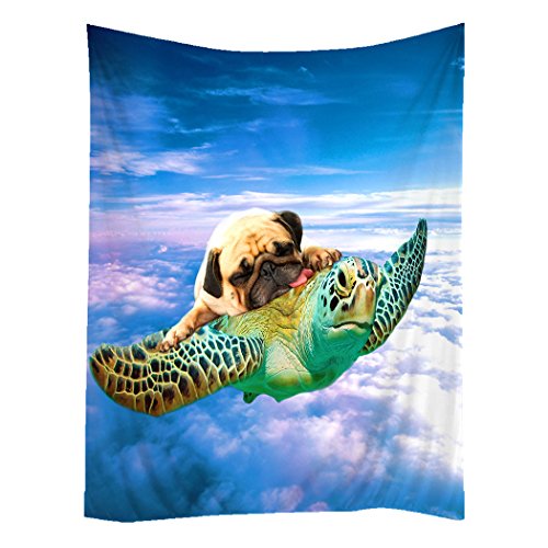 Product Cover SXCHEN Hippie Tapestry Art Wall Hangings Tapestries Funny Turtle Pug Dog in The Sky 50