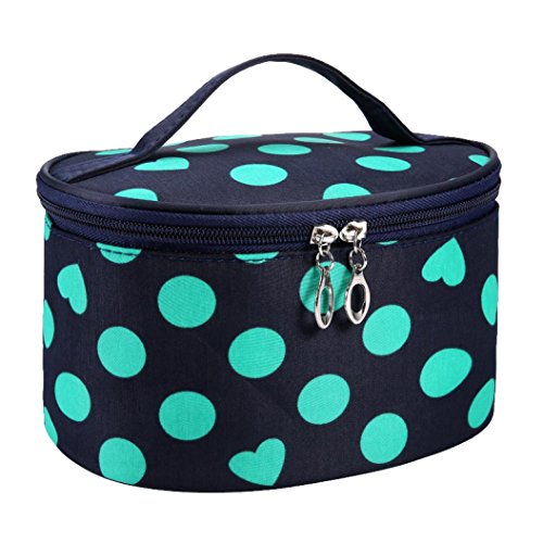 Product Cover Clearance! Polka Dots Series Large Makeup Bag Organizer Portable Toiletry Bag Cosmetic Travel Case With Mirror (Green)