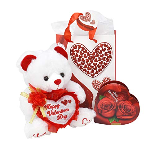 Product Cover Deluxe Happy Valentines Day Plush Bear, Gift Bag And Heart Shaped Chocolates Bundle