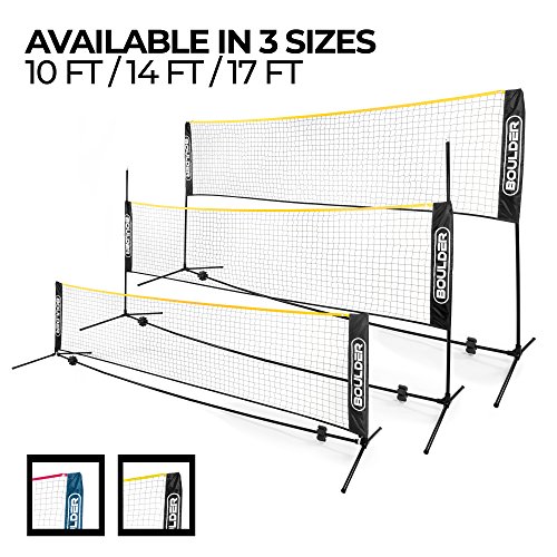 Product Cover Boulder Portable Badminton Net Set - 17-Ft Size for Tennis, Soccer Tennis, Pickleball, Kids Volleyball - Easy Setup Nylon Sports Net with Poles - for Indoor or Outdoor Court, Beach, Driveway