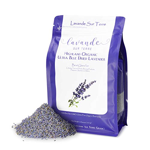 Product Cover 8 Ounces Bag Organic Lavender Flowers Dried - Highland Grow Edible Culinary Grade - Gluten-Free, Non-GMO - Perfect for Baking, Lemonade, Salt, Candles, Baths. Fresh Scent and Beautiful Color