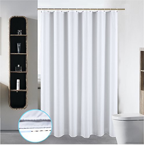 Product Cover S·Lattye 72 x 78 Washable Shower Curtain Liner Bathroom Waterproof Fabric Cloth Polyester (Best Hotel Quality Friendly) with Curved Plastic Hooks Set - Long, Pure White