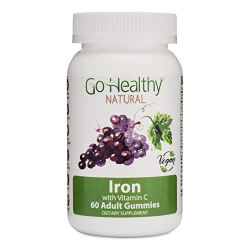 Product Cover Go Healthy Natural Iron Gummies with Vitamin C, B12, Folic Acid, Vegan, OU Kosher, Halal (60ct) 30 Servings