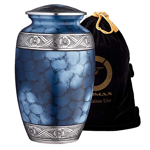 Product Cover Cremation Urn for Ashes, for Adults up to 200lbs, Blue Funeral Burial Urns w/Satin Bag for Human Ashes.