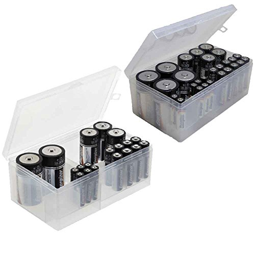 Product Cover Battery Storage Box Organizer Pack of 2 Cases. Stores AAA, AA, C and D Size. Holds up to 34 Batteries per Pack. by Massca