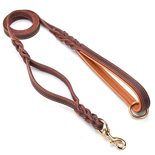 Product Cover DAIHAQIKO Premium Traffic Handle Leather Dog Leash 6 Foot Military Grade Heavy Duty 2 Handles K-9 Dog Leashes for Large Medium Dogs