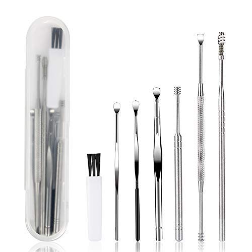 Product Cover 7 Pcs Ear Pick, BetyBedy Ear Cleansing Tool Set, Ear Curette Earwax Removal Kit with a Small Cleaning Brush and Storage Box, Silver