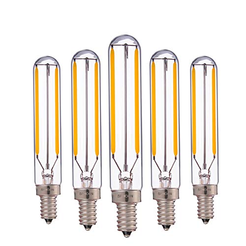 Product Cover T20 2W Tubular LED Bulb,Edison LED Long Filament Pendant Lighting, E12 Candelabra Base,25w Incandescent Replacements,Warm White 2700K,Non-Dimmable Night Light Blubs,5 Pack