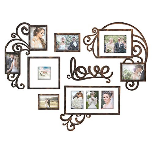 Product Cover Jerry & Maggie - Photo Frame | Plaque College Frame - Valentine Wall Decoration Combination - Brown PVC Picture Frame Selfie Gallery Collage W Wall Hanging Mounting Design | Love Heart Shape