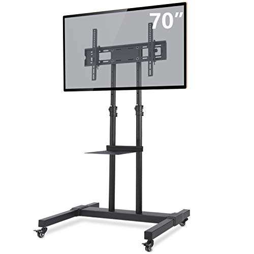 Product Cover TAVR Mobile TV Stand Rolling TV Cart Floor Stand with Mount on Lockable Wheels Height Adjustable Shelf for 32-70 inch Flat Screen or Curved TVs Monitors Display Trolley Stand Loading 110lbs MT1001